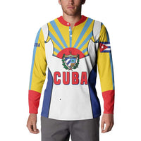 Cuba Coat of Arms Button Sweatshirt Colorful Cuban Flag Shield with Red Yellow Blue Patriotic Design - Wonder Print Shop