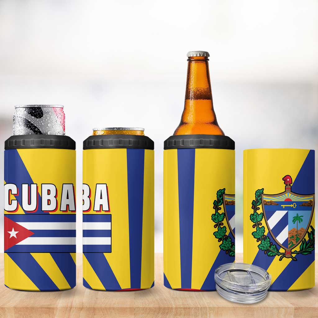 Cuba Coat of Arms 4 in 1 Can Cooler Tumbler Colorful Cuban Flag Shield with Red Yellow Blue Patriotic Design - Wonder Print Shop