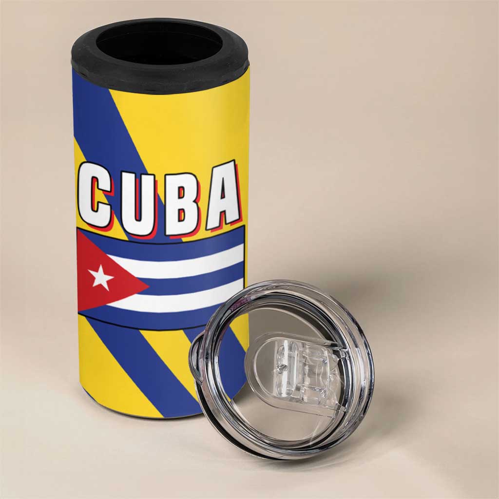 Cuba Coat of Arms 4 in 1 Can Cooler Tumbler Colorful Cuban Flag Shield with Red Yellow Blue Patriotic Design - Wonder Print Shop