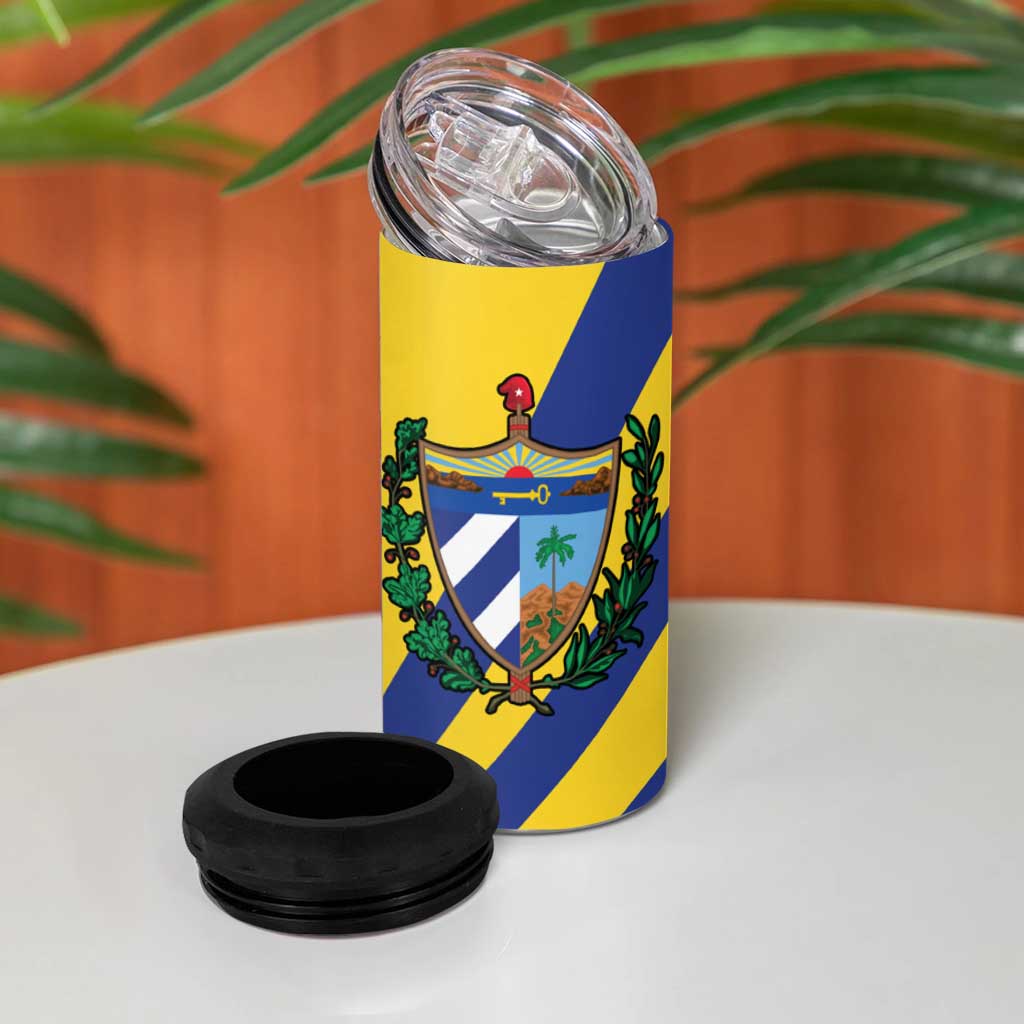 Cuba Coat of Arms 4 in 1 Can Cooler Tumbler Colorful Cuban Flag Shield with Red Yellow Blue Patriotic Design - Wonder Print Shop