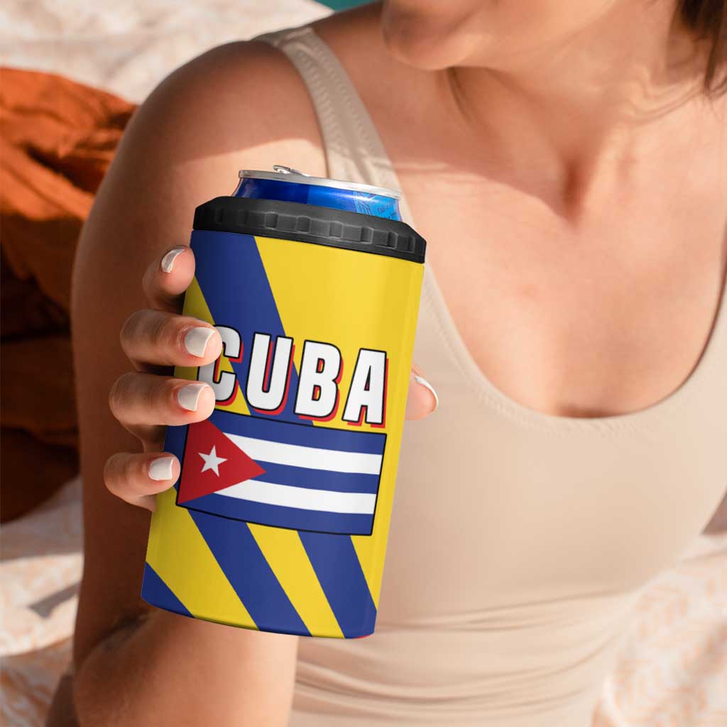 Cuba Coat of Arms 4 in 1 Can Cooler Tumbler Colorful Cuban Flag Shield with Red Yellow Blue Patriotic Design - Wonder Print Shop