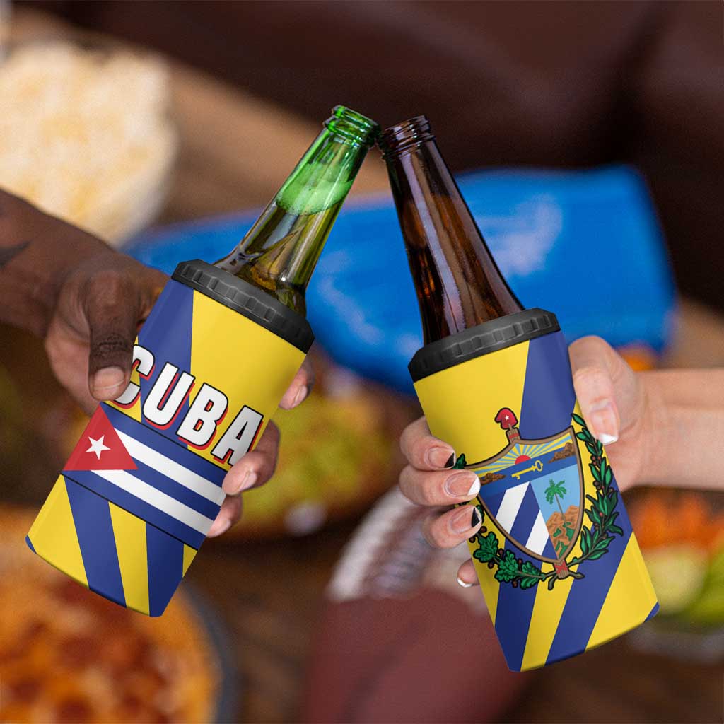 Cuba Coat of Arms 4 in 1 Can Cooler Tumbler Colorful Cuban Flag Shield with Red Yellow Blue Patriotic Design - Wonder Print Shop