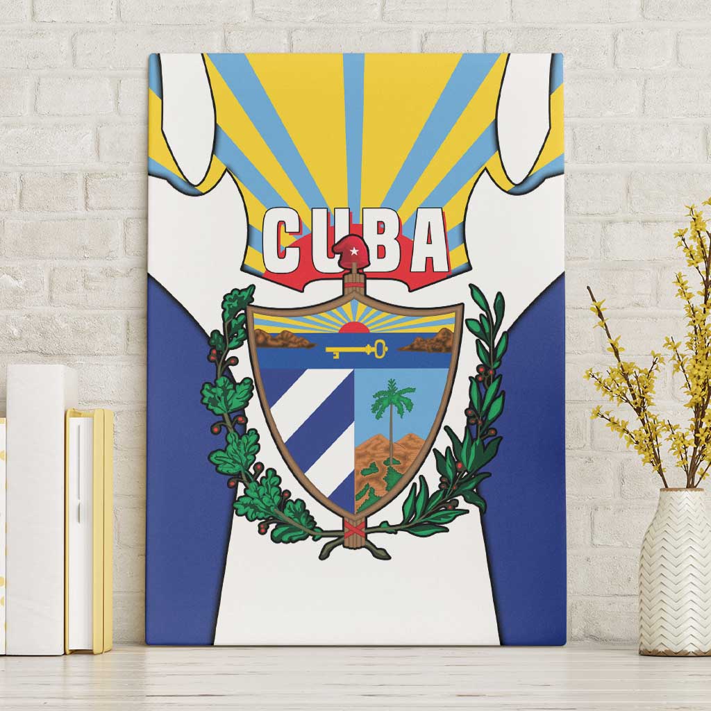 Cuba Coat of Arms Canvas Wall Art Colorful Cuban Flag Shield with Red Yellow Blue Patriotic Design - Wonder Print Shop