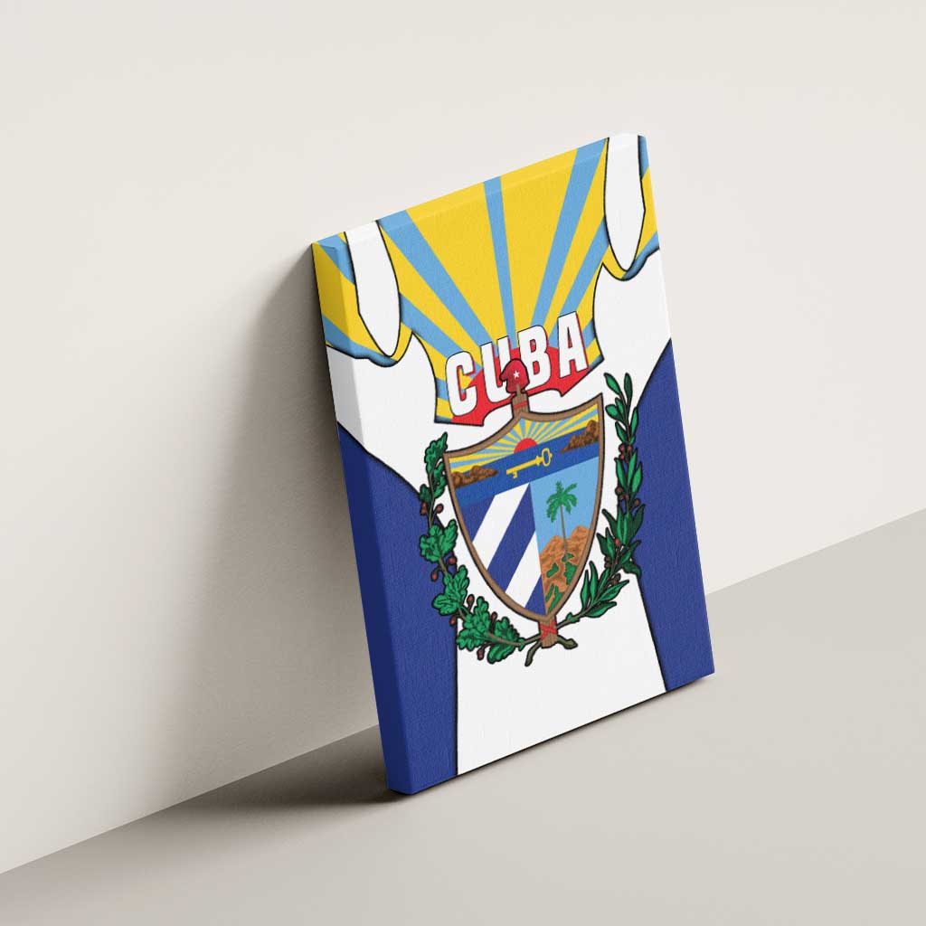Cuba Coat of Arms Canvas Wall Art Colorful Cuban Flag Shield with Red Yellow Blue Patriotic Design - Wonder Print Shop