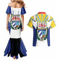Cuba Coat of Arms Couples Matching Mermaid Dress and Hawaiian Shirt Colorful Cuban Flag Shield with Red Yellow Blue Patriotic Design - Wonder Print Shop