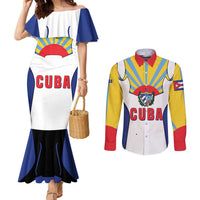 Cuba Coat of Arms Couples Matching Mermaid Dress and Long Sleeve Button Shirt Colorful Cuban Flag Shield with Red Yellow Blue Patriotic Design - Wonder Print Shop