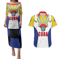 Cuba Coat of Arms Couples Matching Puletasi and Hawaiian Shirt Colorful Cuban Flag Shield with Red Yellow Blue Patriotic Design - Wonder Print Shop