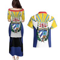 Cuba Coat of Arms Couples Matching Puletasi and Hawaiian Shirt Colorful Cuban Flag Shield with Red Yellow Blue Patriotic Design - Wonder Print Shop