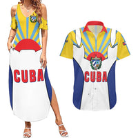 Cuba Coat of Arms Couples Matching Summer Maxi Dress and Hawaiian Shirt Colorful Cuban Flag Shield with Red Yellow Blue Patriotic Design - Wonder Print Shop