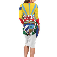 Cuba Coat of Arms Family Matching Long Sleeve Bodycon Dress and Hawaiian Shirt Colorful Cuban Flag Shield with Red Yellow Blue Patriotic Design - Wonder Print Shop