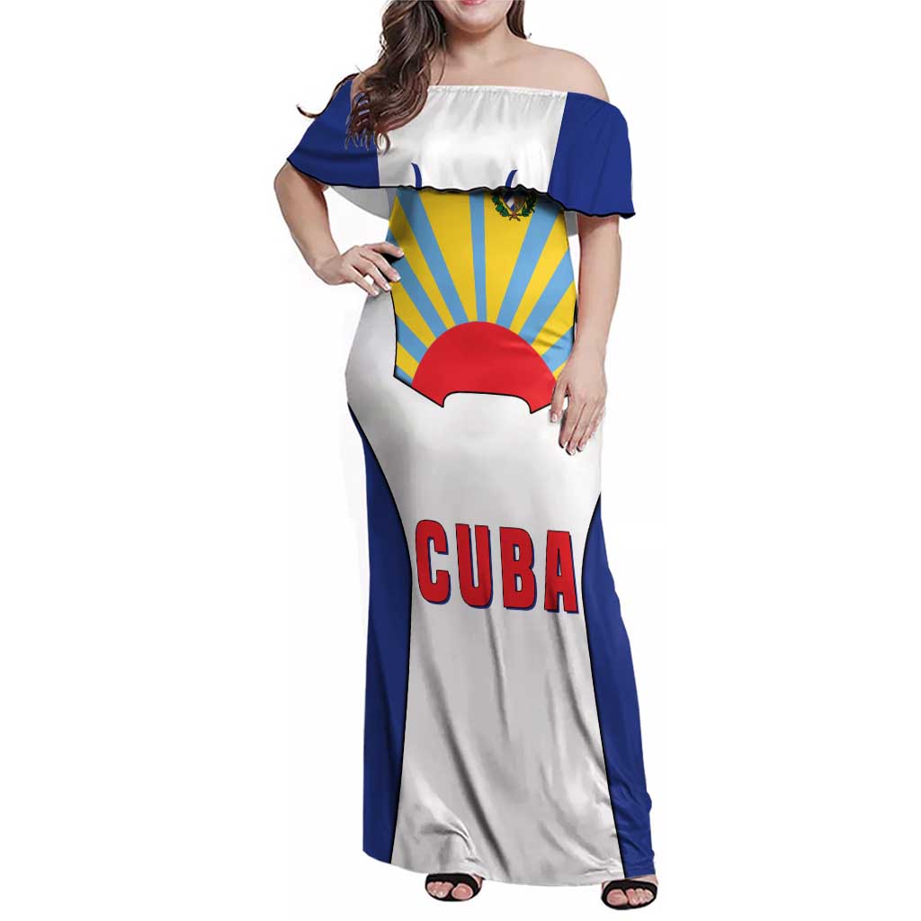Cuba Coat of Arms Family Matching Off Shoulder Maxi Dress and Hawaiian Shirt Colorful Cuban Flag Shield with Red Yellow Blue Patriotic Design - Wonder Print Shop