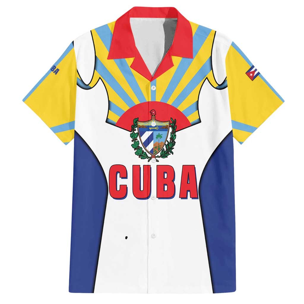 Cuba Coat of Arms Family Matching Off Shoulder Short Dress and Hawaiian Shirt Colorful Cuban Flag Shield with Red Yellow Blue Patriotic Design - Wonder Print Shop