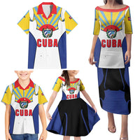 Cuba Coat of Arms Family Matching Puletasi and Hawaiian Shirt Colorful Cuban Flag Shield with Red Yellow Blue Patriotic Design - Wonder Print Shop