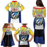 Cuba Coat of Arms Family Matching Puletasi and Hawaiian Shirt Colorful Cuban Flag Shield with Red Yellow Blue Patriotic Design - Wonder Print Shop