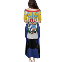 Cuba Coat of Arms Family Matching Puletasi and Hawaiian Shirt Colorful Cuban Flag Shield with Red Yellow Blue Patriotic Design - Wonder Print Shop