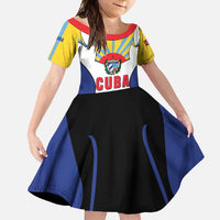 Cuba Coat of Arms Family Matching Short Sleeve Bodycon Dress and Hawaiian Shirt Colorful Cuban Flag Shield with Red Yellow Blue Patriotic Design - Wonder Print Shop