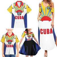 Cuba Coat of Arms Family Matching Summer Maxi Dress and Hawaiian Shirt Colorful Cuban Flag Shield with Red Yellow Blue Patriotic Design - Wonder Print Shop