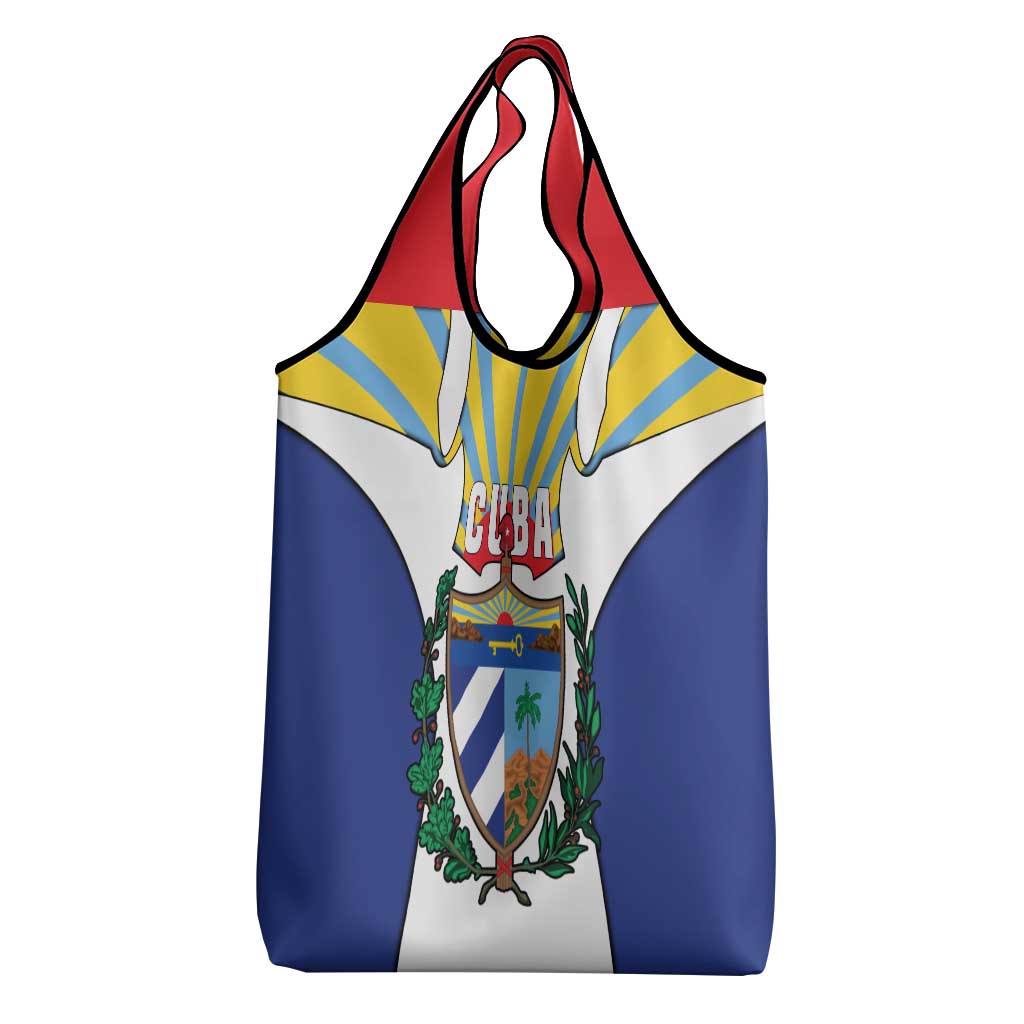 Cuba Coat of Arms Grocery Bag Colorful Cuban Flag Shield with Red Yellow Blue Patriotic Design - Wonder Print Shop