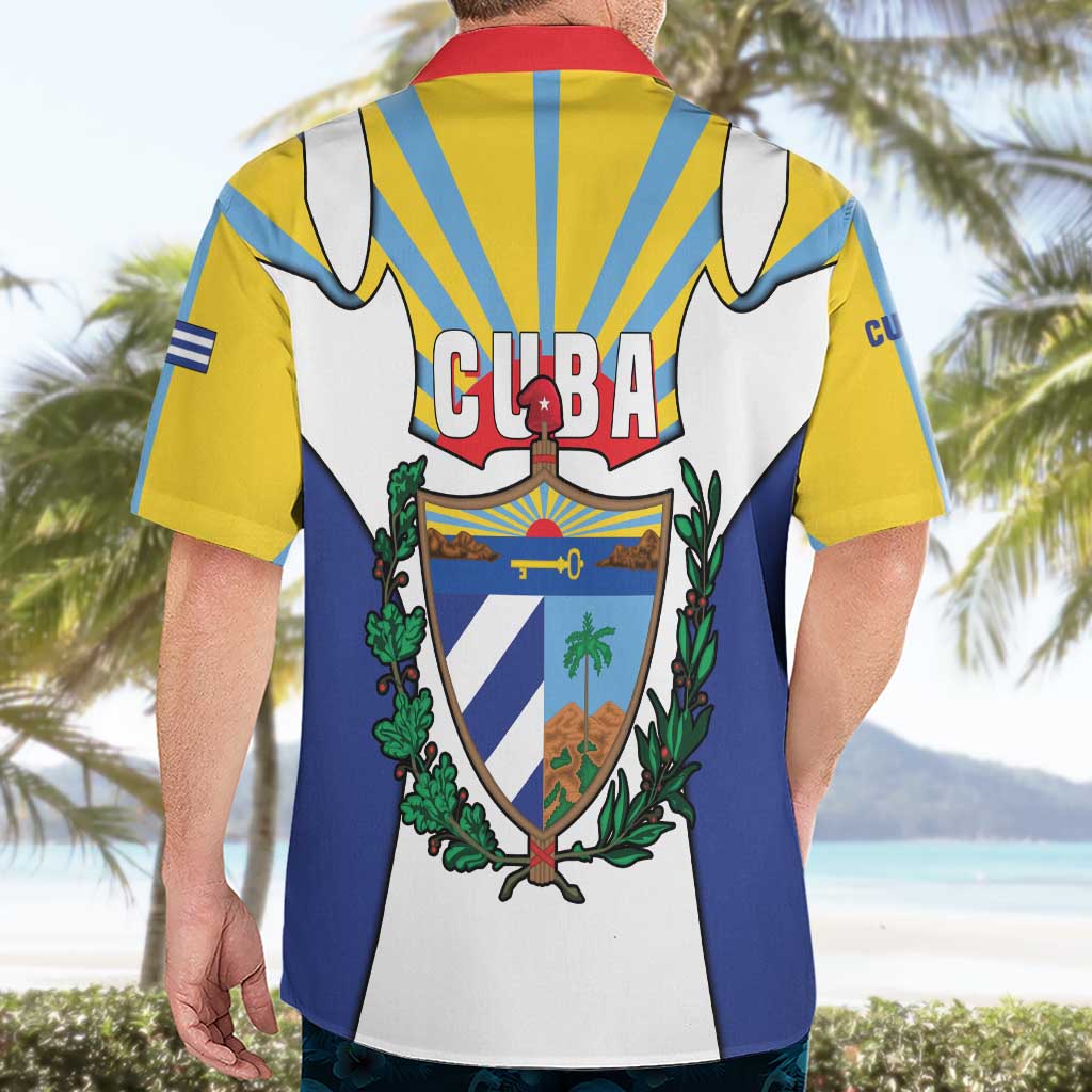 Cuba Coat of Arms Hawaiian Shirt Colorful Cuban Flag Shield with Red Yellow Blue Patriotic Design - Wonder Print Shop