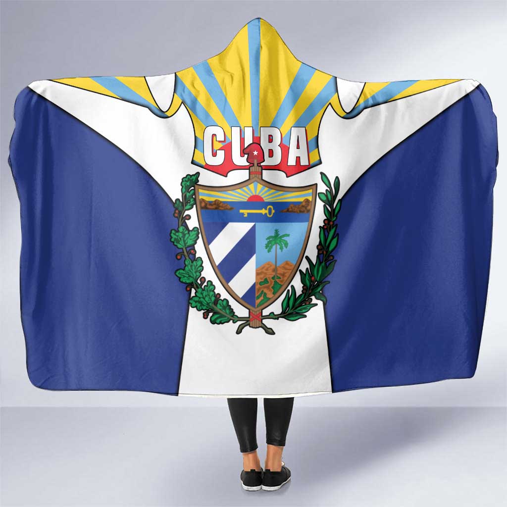 Cuba Coat of Arms Hooded Blanket Colorful Cuban Flag Shield with Red Yellow Blue Patriotic Design - Wonder Print Shop