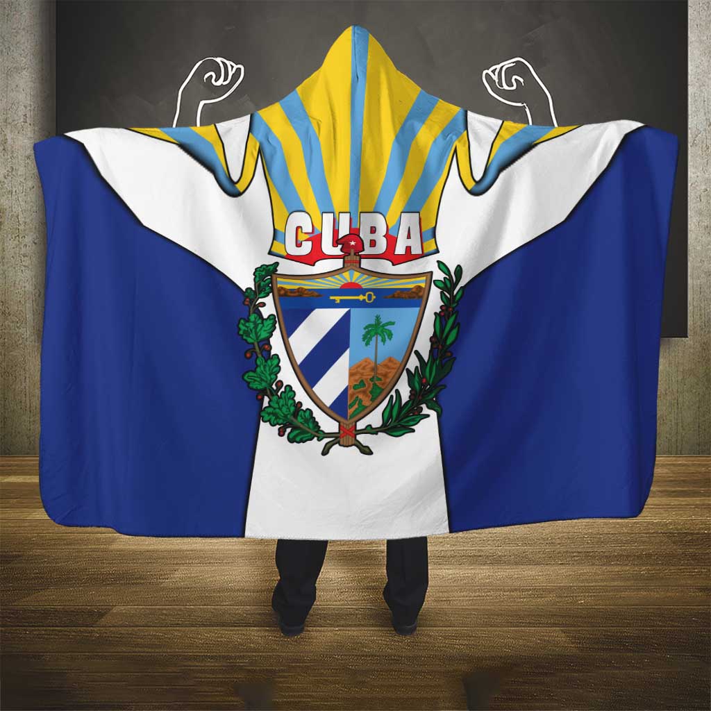 Cuba Coat of Arms Hooded Blanket Colorful Cuban Flag Shield with Red Yellow Blue Patriotic Design - Wonder Print Shop