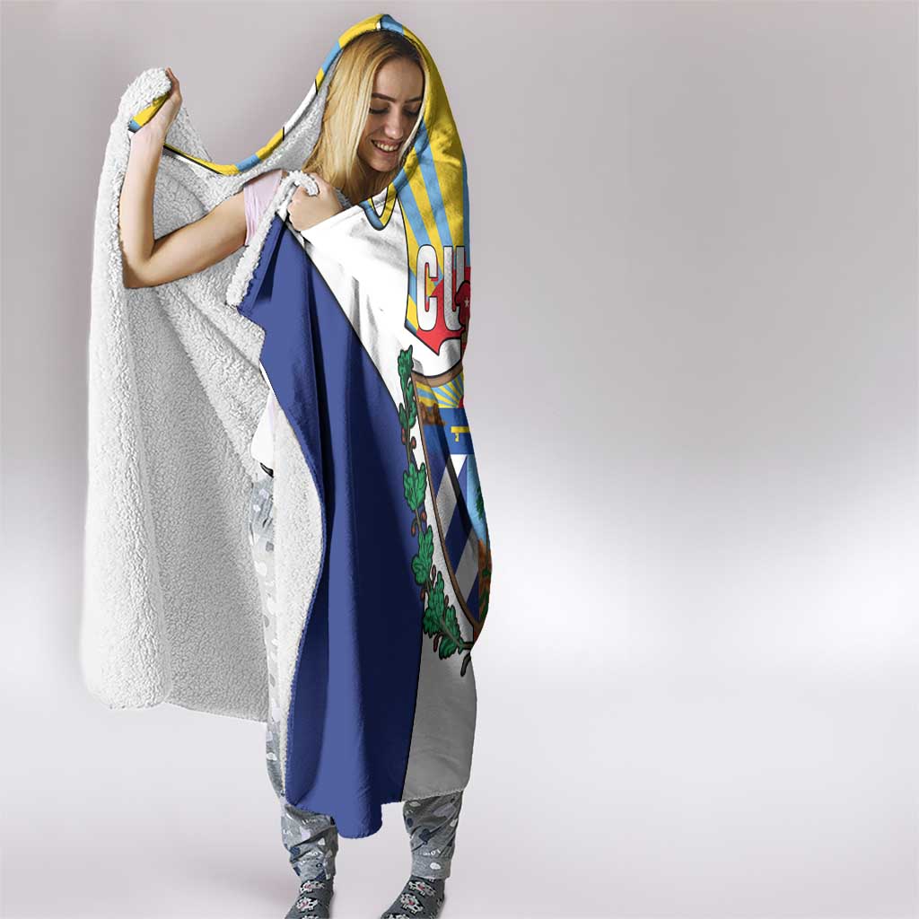 Cuba Coat of Arms Hooded Blanket Colorful Cuban Flag Shield with Red Yellow Blue Patriotic Design - Wonder Print Shop