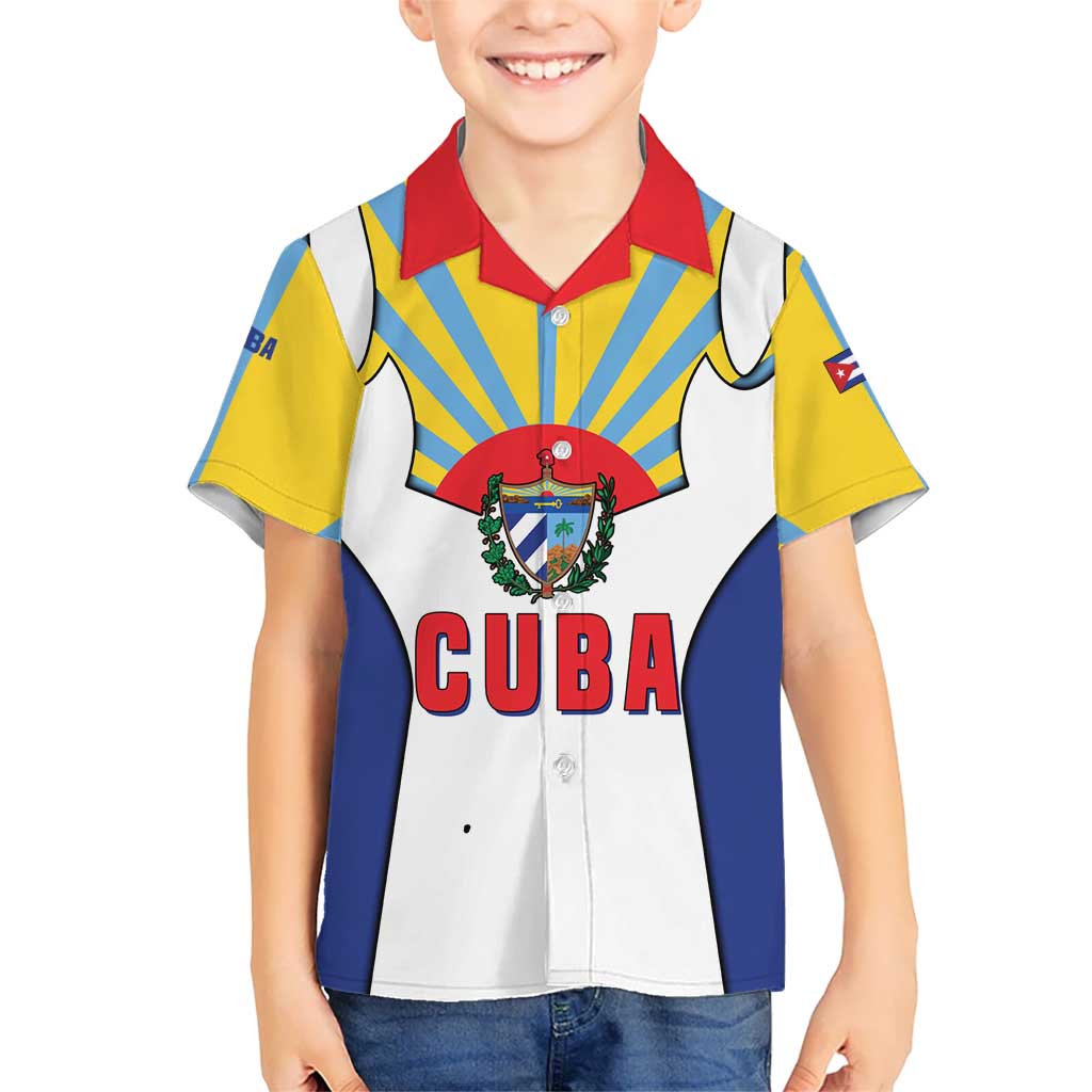 Cuba Coat of Arms Kid Hawaiian Shirt Colorful Cuban Flag Shield with Red Yellow Blue Patriotic Design - Wonder Print Shop