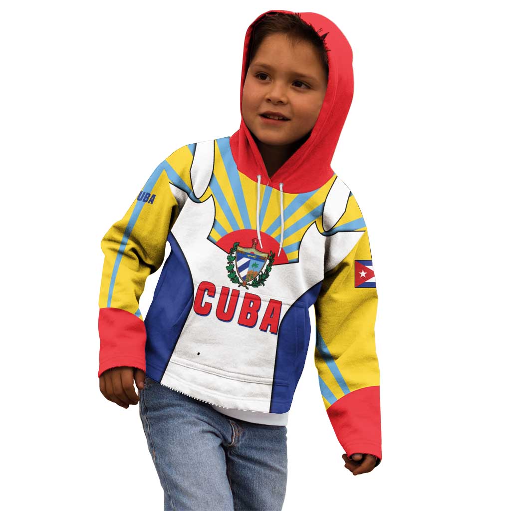 Cuba Coat of Arms Kid Hoodie Colorful Cuban Flag Shield with Red Yellow Blue Patriotic Design - Wonder Print Shop