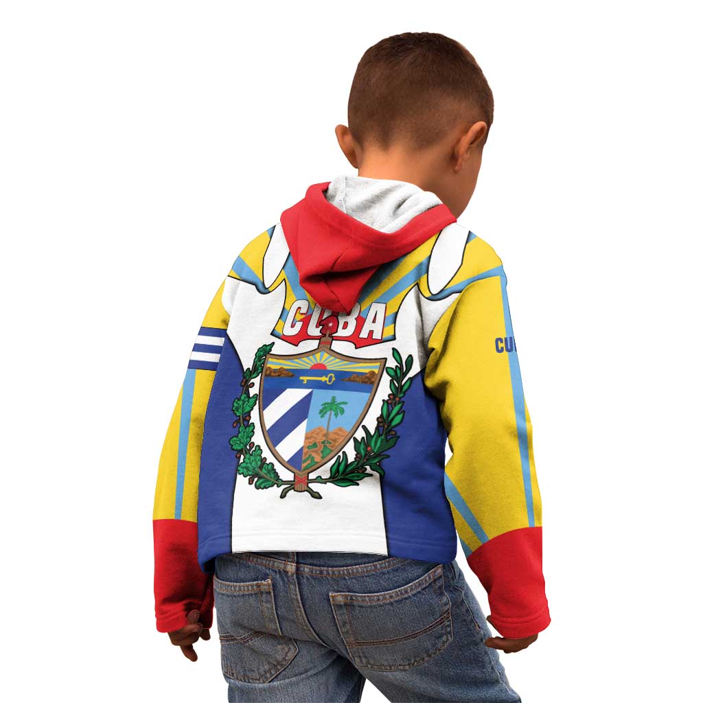Cuba Coat of Arms Kid Hoodie Colorful Cuban Flag Shield with Red Yellow Blue Patriotic Design - Wonder Print Shop