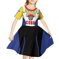 Cuba Coat of Arms Kid Short Sleeve Dress Colorful Cuban Flag Shield with Red Yellow Blue Patriotic Design - Wonder Print Shop