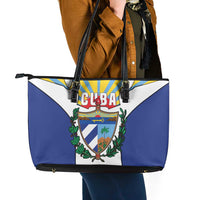 Cuba Coat of Arms Leather Tote Bag Colorful Cuban Flag Shield with Red Yellow Blue Patriotic Design - Wonder Print Shop