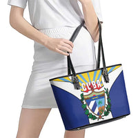 Cuba Coat of Arms Leather Tote Bag Colorful Cuban Flag Shield with Red Yellow Blue Patriotic Design - Wonder Print Shop