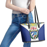 Cuba Coat of Arms Leather Tote Bag Colorful Cuban Flag Shield with Red Yellow Blue Patriotic Design - Wonder Print Shop