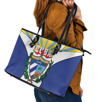 Cuba Coat of Arms Leather Tote Bag Colorful Cuban Flag Shield with Red Yellow Blue Patriotic Design - Wonder Print Shop