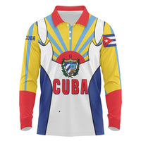 Cuba Coat of Arms Long Sleeve Polo Shirt Colorful Cuban Flag Shield with Red Yellow Blue Patriotic Design - Wonder Print Shop