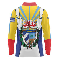 Cuba Coat of Arms Long Sleeve Polo Shirt Colorful Cuban Flag Shield with Red Yellow Blue Patriotic Design - Wonder Print Shop