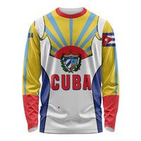 Cuba Coat of Arms Long Sleeve Shirt Colorful Cuban Flag Shield with Red Yellow Blue Patriotic Design - Wonder Print Shop