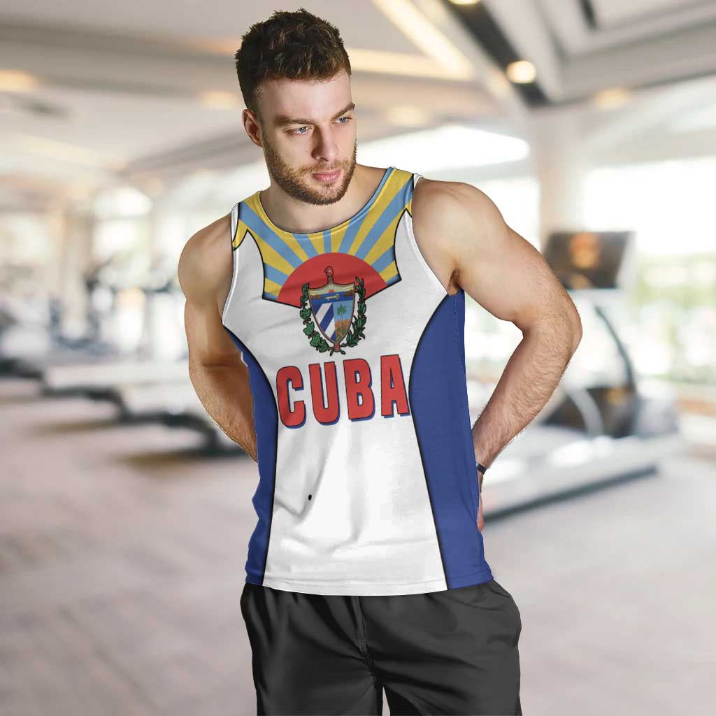 Cuba Coat of Arms Men Tank Top Colorful Cuban Flag Shield with Red Yellow Blue Patriotic Design - Wonder Print Shop
