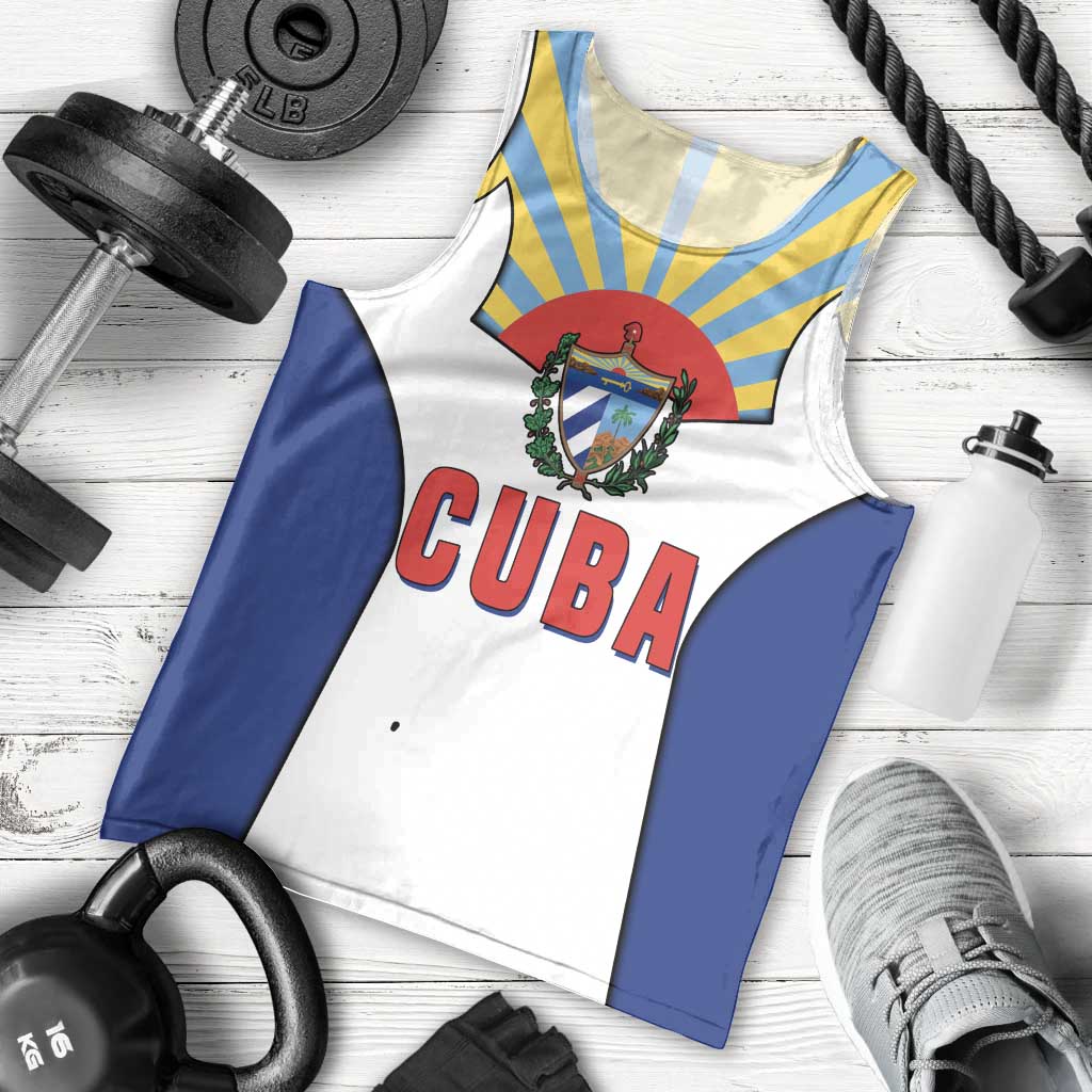 Cuba Coat of Arms Men Tank Top Colorful Cuban Flag Shield with Red Yellow Blue Patriotic Design - Wonder Print Shop