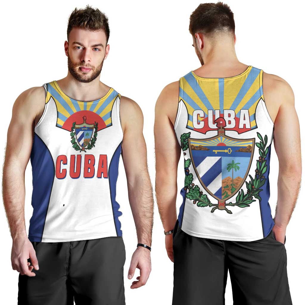 Cuba Coat of Arms Men Tank Top Colorful Cuban Flag Shield with Red Yellow Blue Patriotic Design - Wonder Print Shop