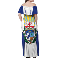 Cuba Coat of Arms Off Shoulder Maxi Dress Colorful Cuban Flag Shield with Red Yellow Blue Patriotic Design - Wonder Print Shop