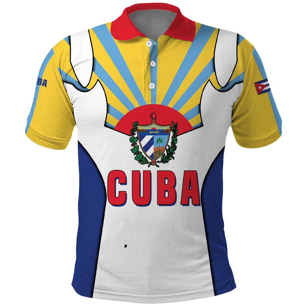 Cuba Coat of Arms Polo Shirt Colorful Cuban Flag Shield with Red Yellow Blue Patriotic Design - Wonder Print Shop