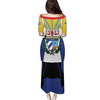 Cuba Coat of Arms Puletasi Colorful Cuban Flag Shield with Red Yellow Blue Patriotic Design - Wonder Print Shop