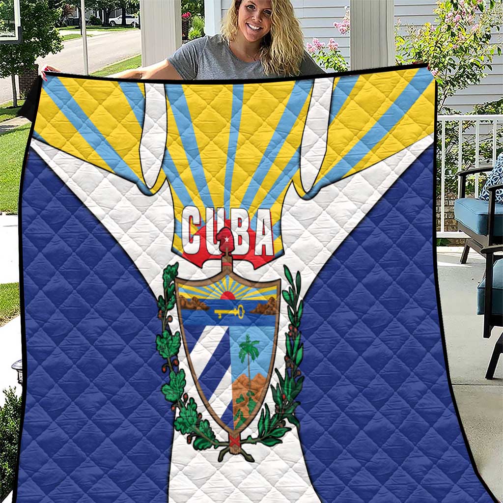 Cuba Coat of Arms Quilt Colorful Cuban Flag Shield with Red Yellow Blue Patriotic Design - Wonder Print Shop