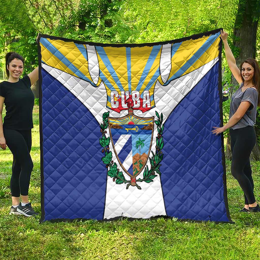 Cuba Coat of Arms Quilt Colorful Cuban Flag Shield with Red Yellow Blue Patriotic Design - Wonder Print Shop