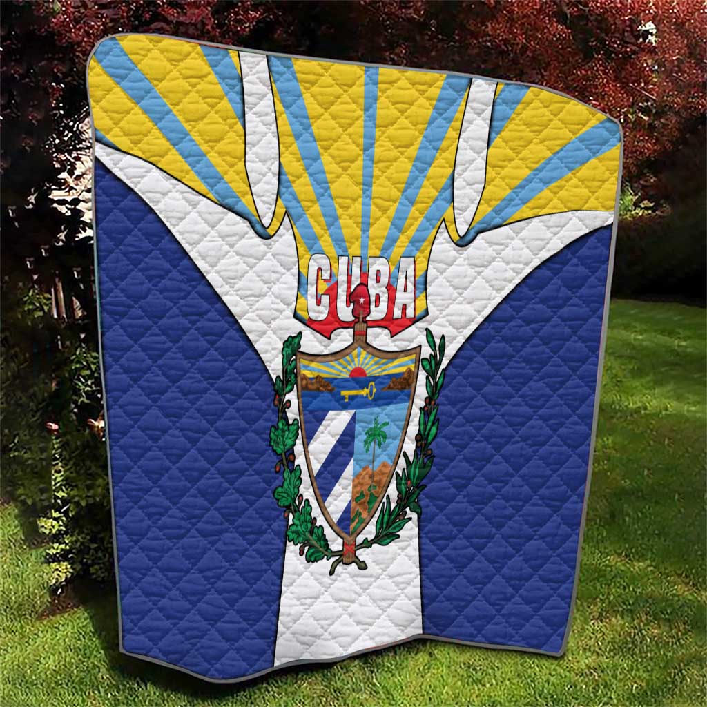 Cuba Coat of Arms Quilt Colorful Cuban Flag Shield with Red Yellow Blue Patriotic Design - Wonder Print Shop