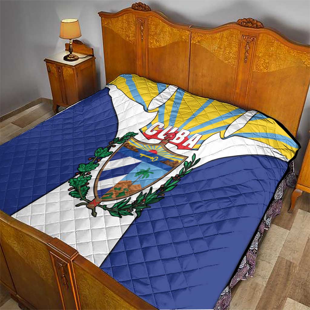 Cuba Coat of Arms Quilt Colorful Cuban Flag Shield with Red Yellow Blue Patriotic Design - Wonder Print Shop