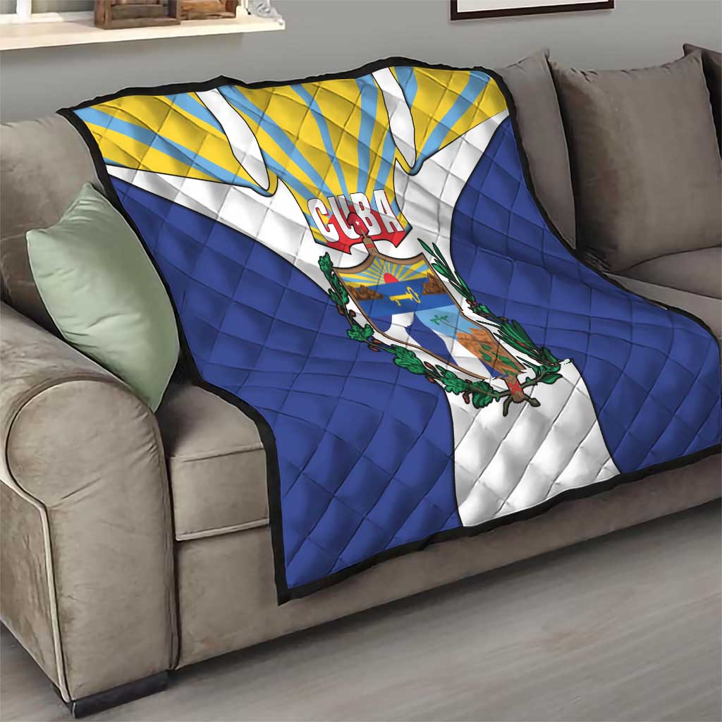 Cuba Coat of Arms Quilt Colorful Cuban Flag Shield with Red Yellow Blue Patriotic Design - Wonder Print Shop