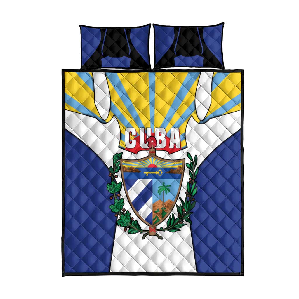 Cuba Coat of Arms Quilt Bed Set Colorful Cuban Flag Shield with Red Yellow Blue Patriotic Design - Wonder Print Shop