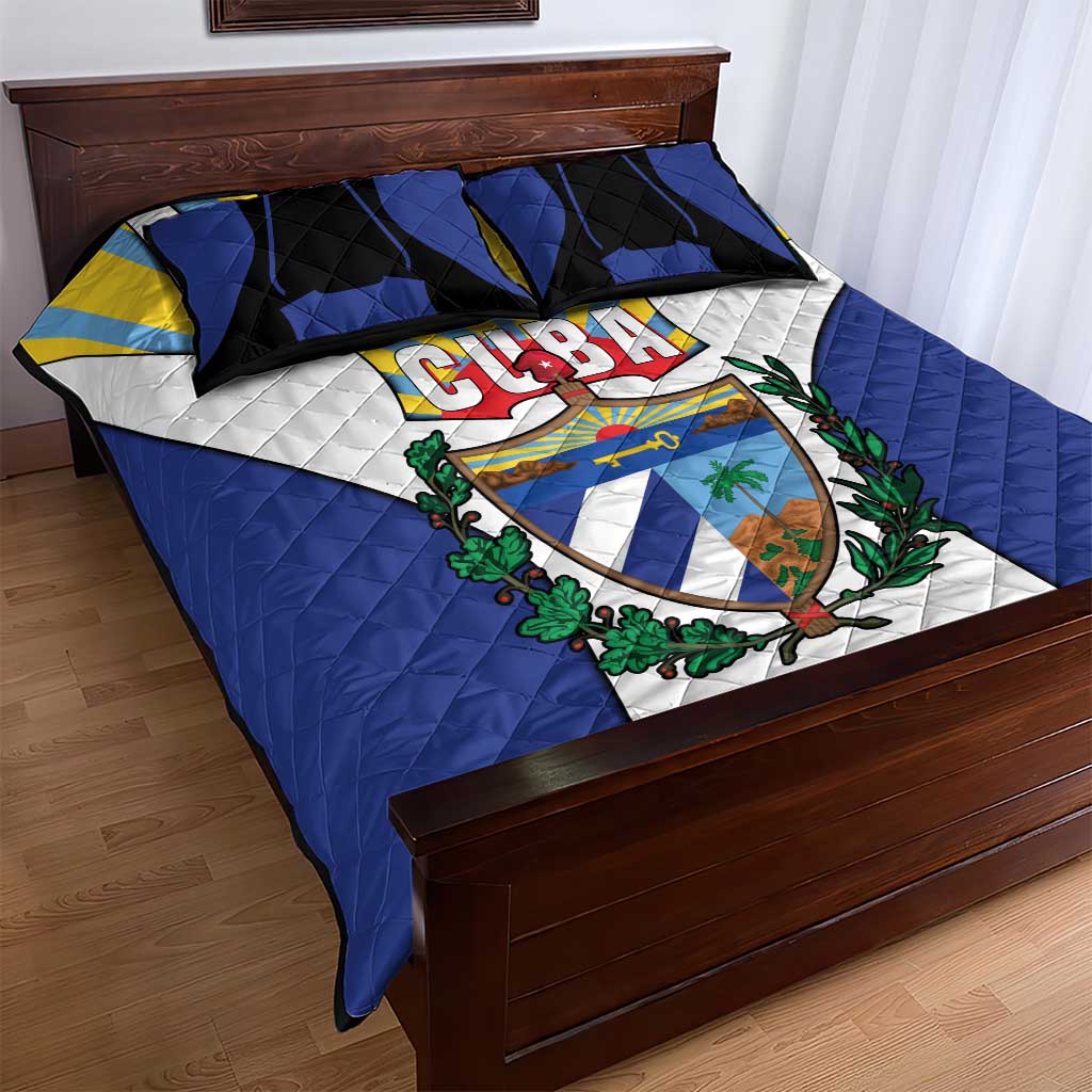Cuba Coat of Arms Quilt Bed Set Colorful Cuban Flag Shield with Red Yellow Blue Patriotic Design - Wonder Print Shop